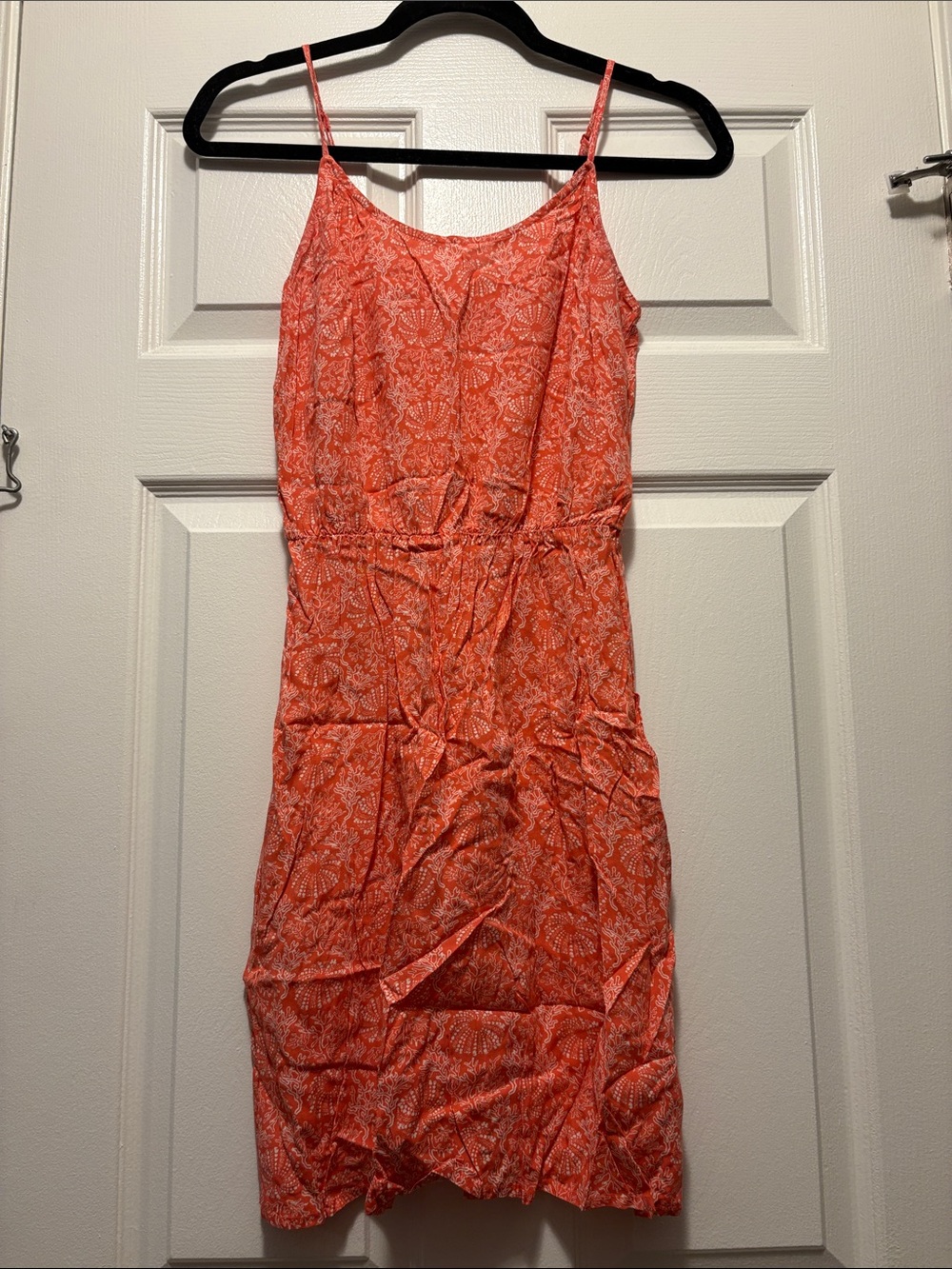 Old Navy Coral Orange Printed Spaghetti Strap Mini Dress